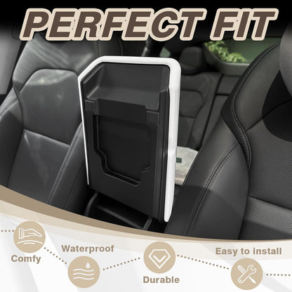 Muslogy Compatible with 2026+ Model Y Juniper Refresh Accessories Armrest Cover Protection TPE (White) & Silicone Mat OEM Style 2PCS Set Non-Slip Waterproof