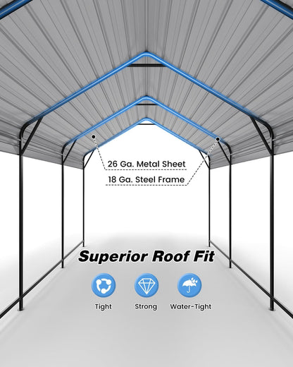 10'x15'x10' Heavy Duty Metal Carport, Steel Carports Canopy with Galvanized Steel Frame and Roof, Metal Carport Shelter for Boats, SUVs and Trucks
