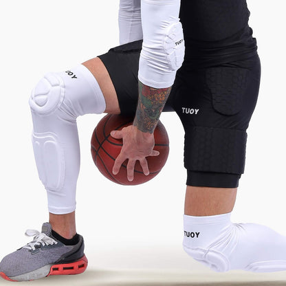 TUOY Knee Pad with Shin Guard Pads, Protective Shin/Knee Sleeve Support for Soccer, Football, Basketball, Wrestling, Volleyball (A Pair)