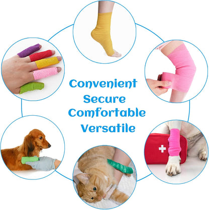 24 Rolls Black Elastic Self Adhesive Bandage Wrap, Breathable Flexible Fabric Non Woven Cohesive Bandage, Ankle Sprains Swelling Medical First Aid Sports Athletic Tape, Dogs Pet Vet Wrap 2 in