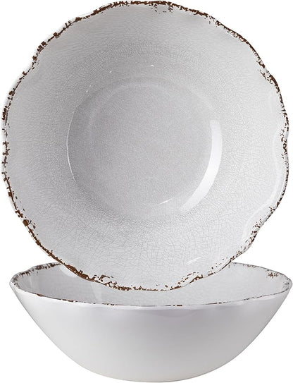 Rustic Melamine Serving Bowls, 12 inch Larger Salad Bowl Set, Set of 2, Farmhouse White large Melamine Bowl, Lightweight and Unbreakable, Dishwasher Safe…