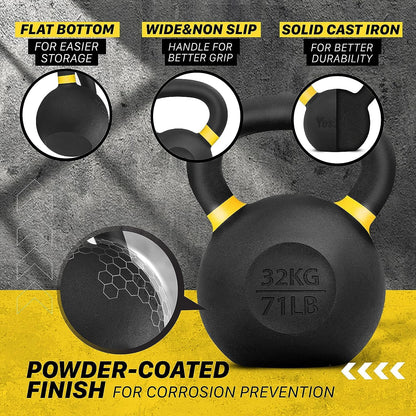 Yes4All Powder Coated Cast Iron Kettlebell Strength Training Kettlebells Weight Set for Full Body Workout, Home Gym