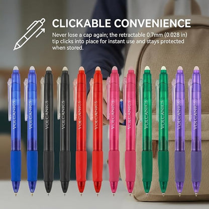 Volcanics Erasable Gel Pens, 36 Pack, 6 Colors, 0.7mm Fine Point