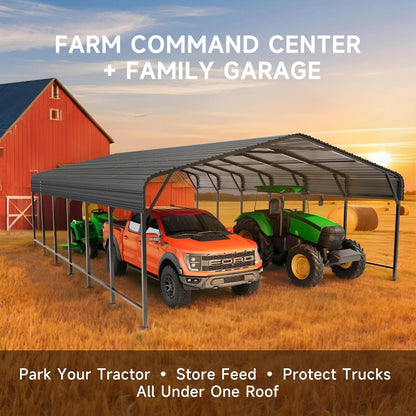20x30 FT Metal Carport, Enhanced Base and Steel Roof for All-Weather Use, Outdoor Heavy Duty Garage Galvanized Car Shelter for Bass Boats, Full-Sized Pickup Trucks, and Tractors