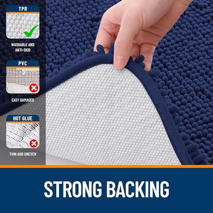 OLANLY Bathroom Rugs 34x21, Extra Soft Absorbent Chenille Bath Rugs, Rubber Backing Quick Dry, Machine Washable Bath Mats for Bathroom Floor, Tub and Shower, Home Decor Accessories, Twilight Sapphire