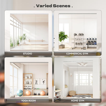 Hasipu Home Gym Mirror 51" L x 17" W - 3PCS Large Full Body Mirror for Yoga, Wall-Mounted Mirrors for Fitness, Garage, Dance Studio, 0.16in Tempered Glass Frameless