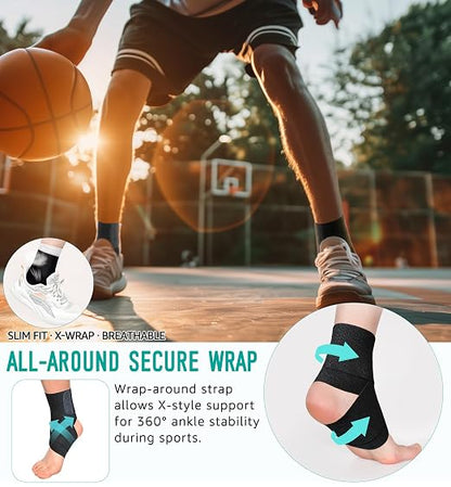 Ankle Support Brace for Men & Women, Adjustable Compression Strap for Sprains, Plantar Fasciitis, Achilles Tendonitis, Running, Workout, Sports – Fits Left & Right Foot (1, Black, Large)