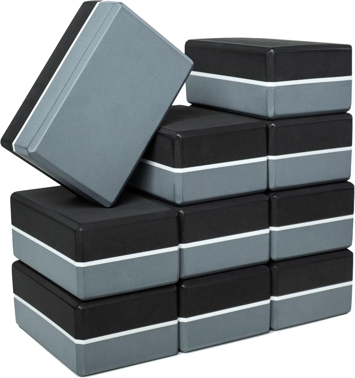 Sunshine Yoga 4" Striped Yoga Block, 10 Pack Bulk EVA Foam Yoga Blocks, Firm and Supportive Yoga Brick, Balance Foam for Stretching, Pilates, and Workout, 4" x 6" x 9"