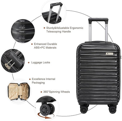 Luggage Set 3 Piece Luggage Set ABS hardshell Spinner Wheels Luggage Carry on Suitcase with Weekender bag & Toiletry bag(Black)