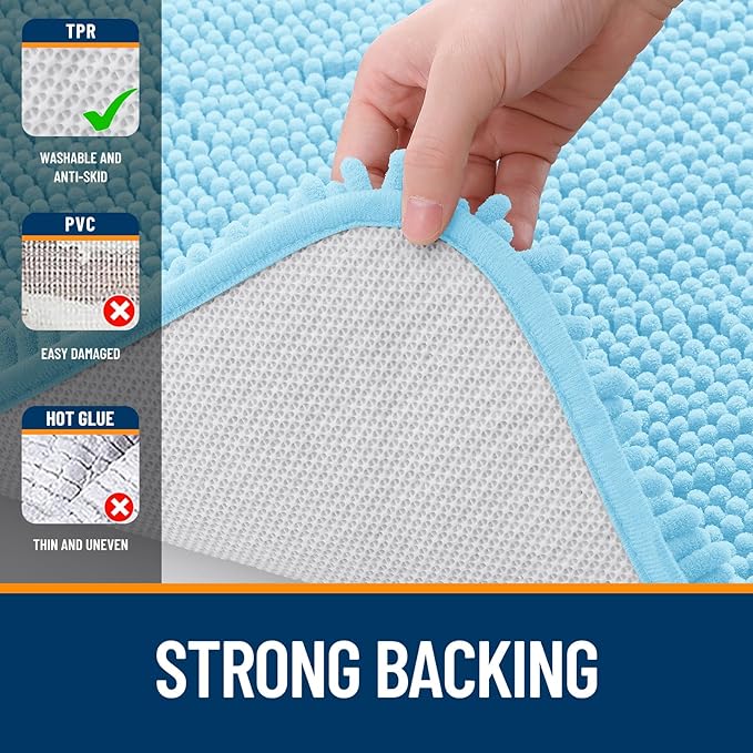 OLANLY Large Bathroom Rugs 70x46, Extra Soft Absorbent Chenille Bath Rugs, Rubber Backing Quick Dry, Machine Washable Bath Mats for Bathroom Floor, Tub and Shower, Home Decor Accessories, Sky Blue