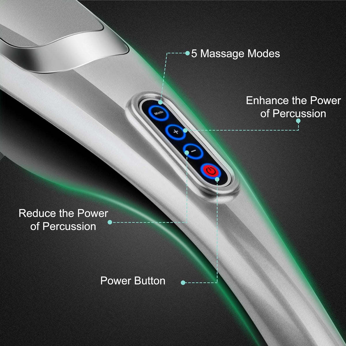 MEGAWISE Handheld Back Massager | Deep Tissue Percussion Massage for Back, Neck, Shoulders, Waist and Legs (Silver Grey) with 6ft Power Cord, Ergonomic Handle