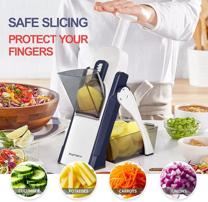 SupMaKin Safe Mandoline Slicer for Kitchen, Potato Slicer, All in 1 Vegetables Slicer and Chopper, French Fry Cutter, Adjustable Thickness, Dishwasher Safe Chopping Artifact Gift (Blue)