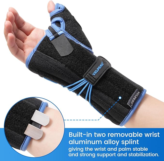 Velpeau Carpal Tunnel Wrist Brace with Thumb Stabilizer Night Support, Stabilizes Wrist Thumb Joint, Pain Relief for Tendonitis, De Quervain's Tenosynovitis, Arthritis (Drawstring, Left Hand, L)