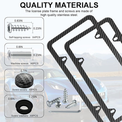 LivTee Carbon Fiber License Plate Frames, 4 Holes Stainless Steel License Plate Covers, 2PCS Car License Plate Holder, Automotive Exterior Accessories, Slim Design with Gasket Cover for US Cars
