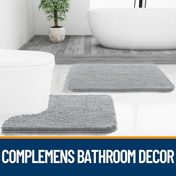 OLANLY Bathroom Runner Rugs 70x24, Soft Absorbent Chenille Bath Rugs, Rubber Backing Quick Dry, Machine Washable Long Bath Mats for Bathroom Floor, Tub and Shower, Home Decor Accessories, Light Grey