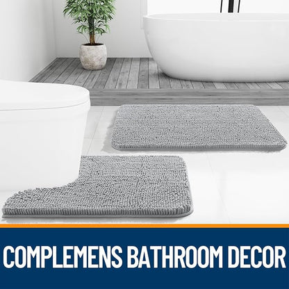 OLANLY Bathroom Runner Rugs 70x24, Soft Absorbent Chenille Bath Rugs, Rubber Backing Quick Dry, Machine Washable Long Bath Mats for Bathroom Floor, Tub and Shower, Home Decor Accessories, Light Grey