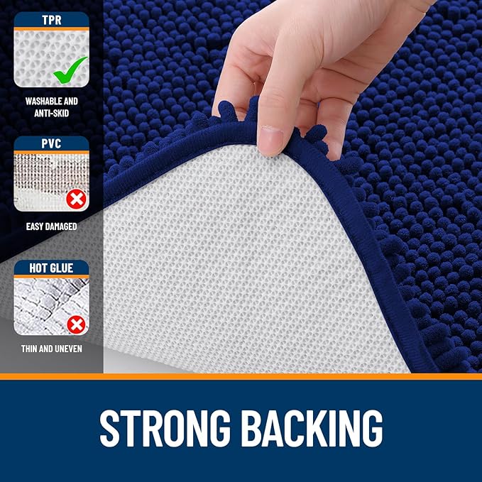 OLANLY Bathroom Runner Rugs 44x24, Extra Soft Absorbent Chenille Bath Rugs, Rubber Backing Quick Dry, Machine Washable Long Bath Mats for Bathroom Floor, Tub and Shower, Home Decor Accessories, Navy