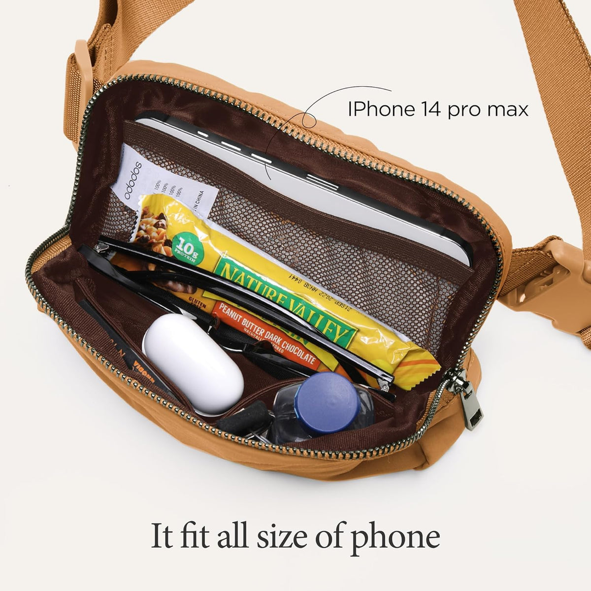 ODODOS Unisex Mini Belt Bag with Adjustable Strap Small Fanny Pack for Workout Running Traveling Hiking, Bronze