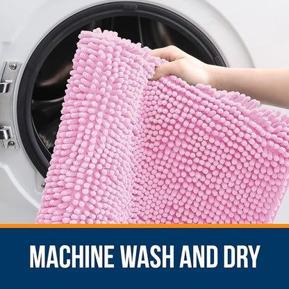 OLANLY Large Bathroom Rugs 40x24, Extra Soft Absorbent Chenille Bath Rugs, Rubber Backing Quick Dry, Machine Washable Bath Mats for Bathroom Floor, Tub and Shower, Home Decor Accessories, Pink
