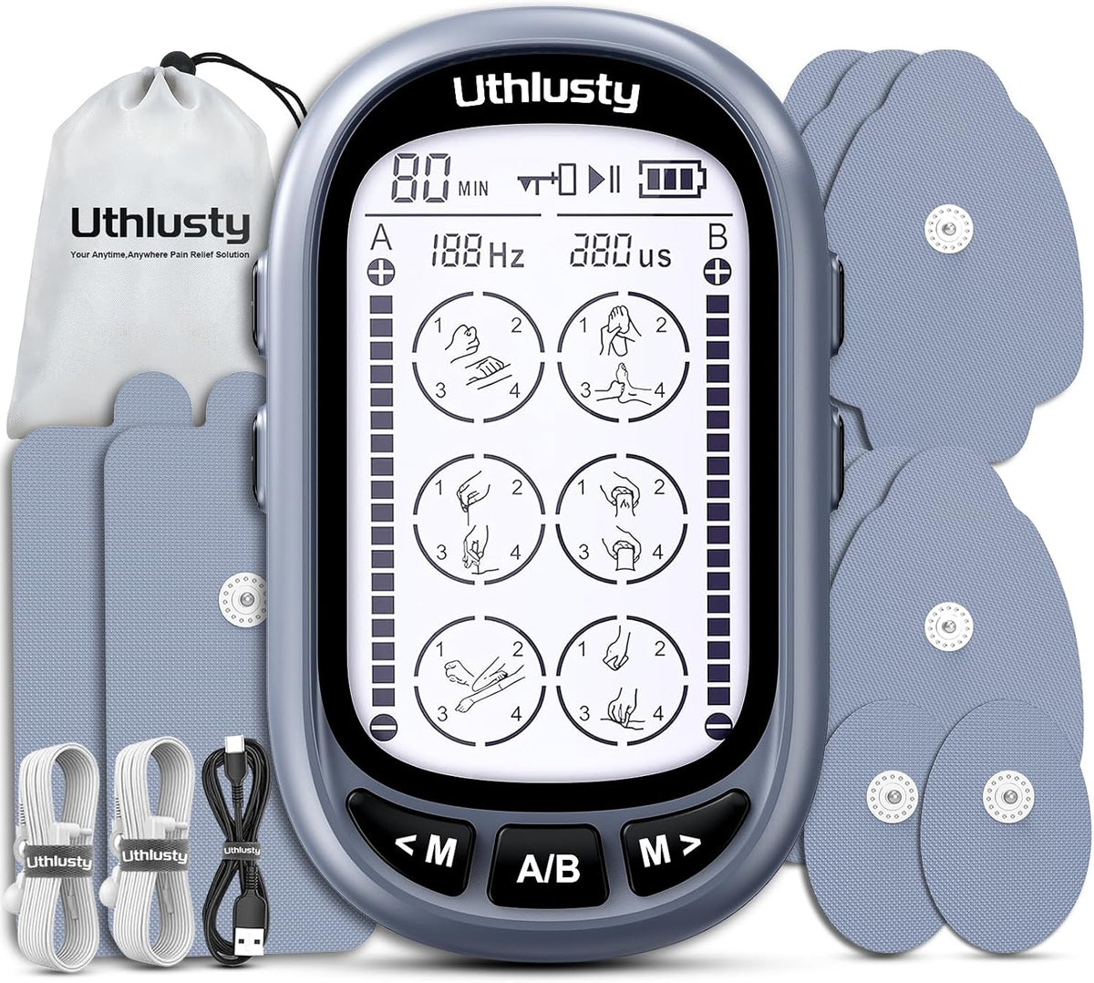 TENS Unit Muscle Stimulator for Pain Relief Therapy–Dual Channel 24 Modes TENS Machine&EMS Muscle Stimulator,Upgraded Large Screen Portable Muscle Stimulator for Back,Shoulder,& Neck Pain with 10 Pads