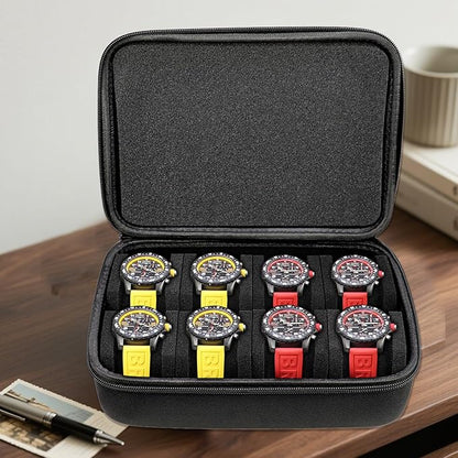 Juntan 8 Slots Hard Watch Travel Case, Portable Nylon Zipper Storage Organizer Box for Men Women with Soft Compressible Foam Pillow Black