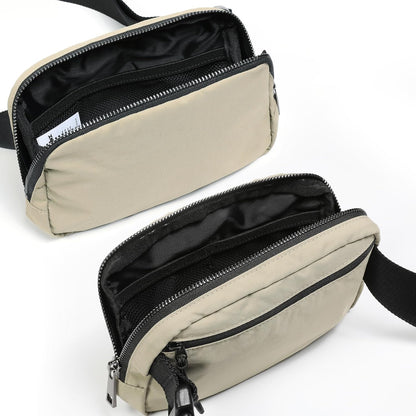 ODODOS Unisex Mini Belt Bag with Adjustable Strap Small Fanny Pack for Workout Running Traveling Hiking, Khaki