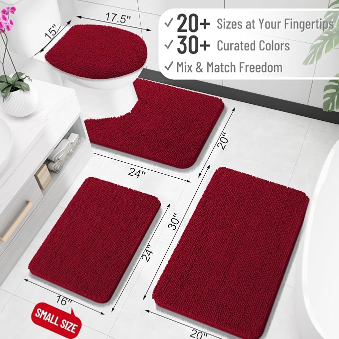 OLANLY Large Bathroom Rugs 45x27, Extra Soft Absorbent Chenille Bath Rugs, Rubber Backing Quick Dry, Machine Washable Bath Mats for Bathroom Floor, Tub and Shower, Home Decor Accessories, Red