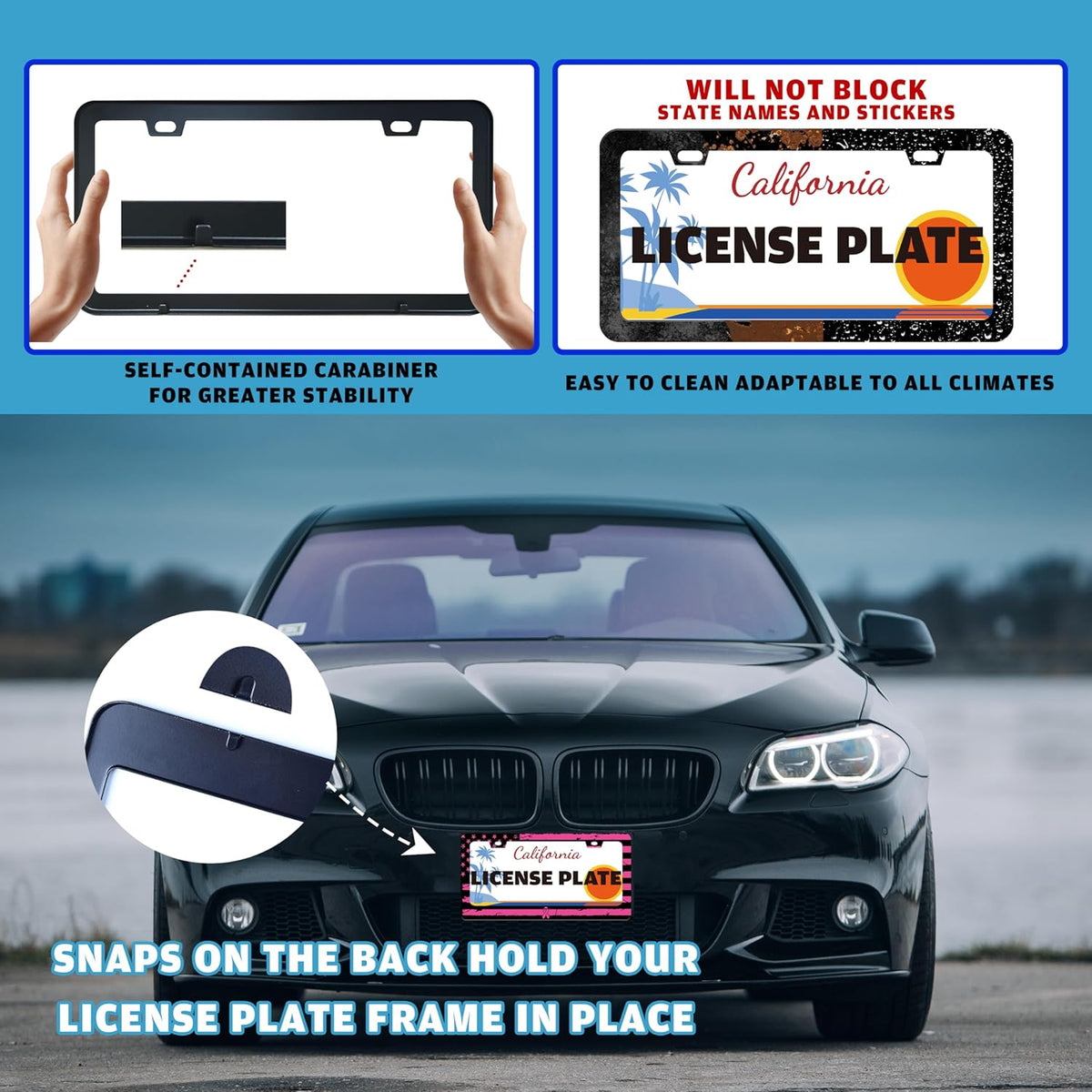 Breast Cancer Awareness Pink Ribbon License Plate Frame American Flag License Plate Holder for Front or Rear Car Tags Reusable Stainless Steel Funny Car Decoration with Screws 6.3 X 12.2 in