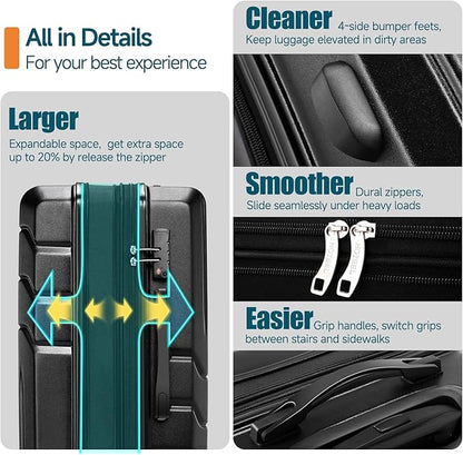 Hoteel Luggage Sets 3 Piece, ABS+PC Hard Shell Expandable Suitcases with Wheels, TSA Aproved Lock and Carry on Bags, Travel Suit Case Set for Men and Women, (3-Piece, Black)