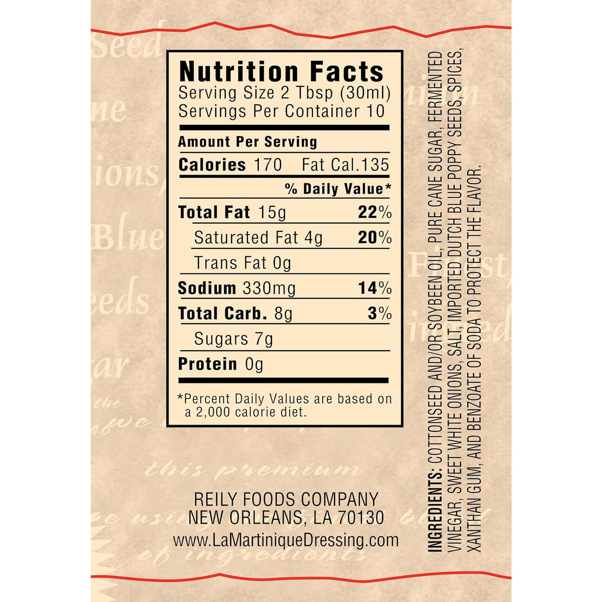 La Martinique Original Poppy Seed Dressing 10 Ounce Bottle (Pack of 2)