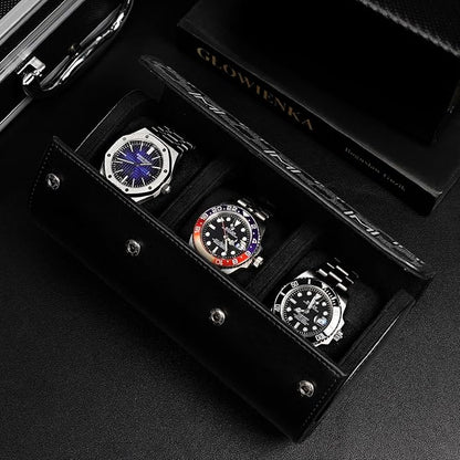 MOZSLY Watch Roll Travel Case 3 Slots Portable Watches Box Organizer Storage Holder Pattern PU Leather