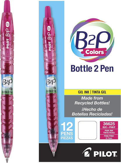 PILOT B2P Colors - Bottle to Pen Gel Pens, Pink G2 Ink, 0.7mm, 12-Pack