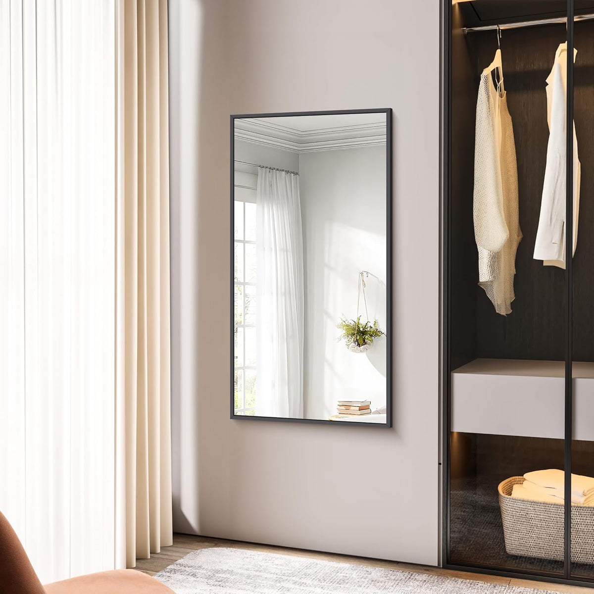 Bathroom Mirror,24x48 inch Wall Mirror for Bathroom Wall Mounted Black Rectangle Square Corner Mirrors, Black Bathroom Mirror for Living Room, Farmhouse, Bedroom Entryway, Horizontal/Vertical