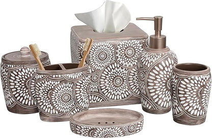 6-Piece Bathroom Accessories Set – Soap Dispenser, Toothbrush Holder, Tumbler, Soap Dish, Cotton Swab Jar & Toilet Brush – Modern Bathroom Decor Set (Ciccone)