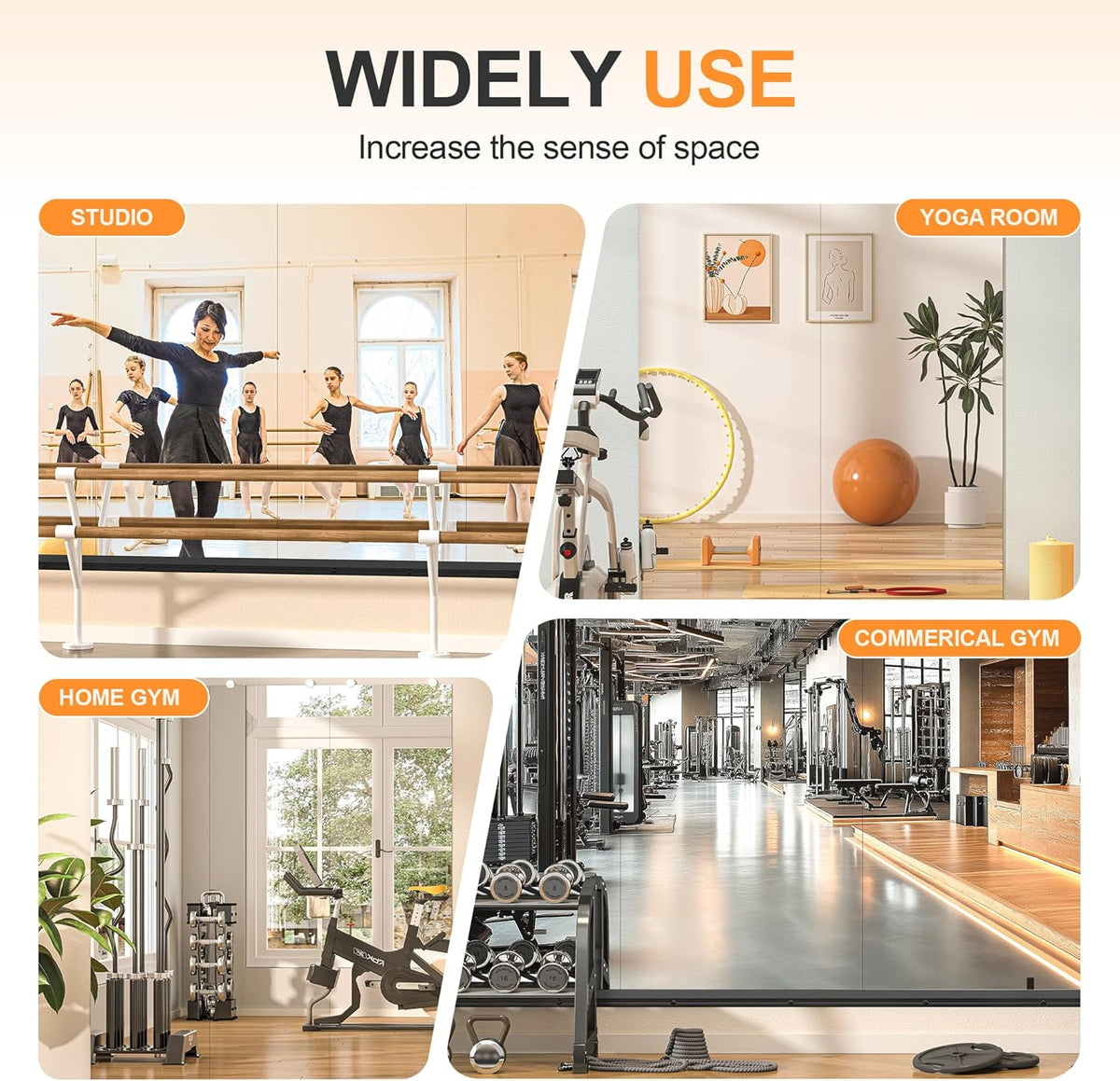 Hasipu 3 Pcs 48''x24'' Home Gym Mirror Large Full Length Wall Mounted Full Body Mirror for Yoga Dance Fitness Exercise Studio Bedroom Garage, Frameless Tempered Glass Workout Mirrors Black Rectangular