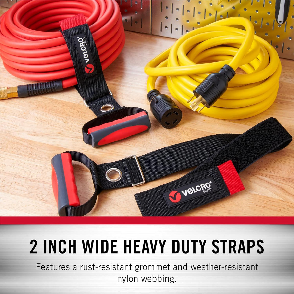 VELCRO Brand Heavy Duty Carrying Strap with Handle | Holds 100 Pounds | Extension Cord Storage, Easily Transport or Hang Garden Hoses | Durable Garage Organization | Medium, Wraps 5.5 Inch Diameter