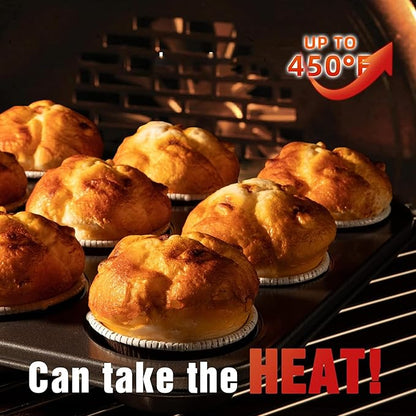 KITESSENSU Baking Pans Sets, Nonstick Bakeware Set 7-Piece with Round/Square Cake Pan, Loaf Pan, Muffin Pan, Cookie Sheet, Roast Pan, Cooling Rack & Silicone Oven Mitts, Carbon Steel Bake Set,Gold