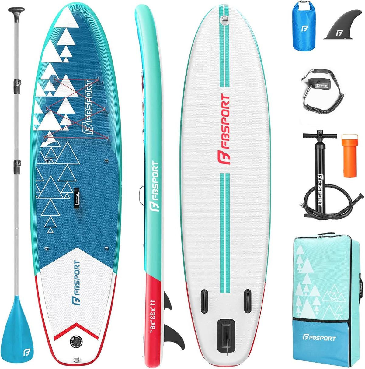 FBSPORT 11' Premium Stand Up Paddle Board, Yoga Board with Durable SUP Accessories & Carry Bag | Wide Stance, Surf Control, Non-Slip Deck, Leash, Paddle and Pump for Youth & Adult