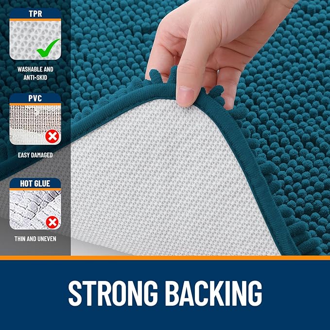 OLANLY Bathroom Runner Rugs 70x24, Soft Absorbent Chenille Bath Rugs, Rubber Backing Quick Dry, Machine Washable Long Bath Mats for Bathroom Floor, Tub and Shower, Home Decor Accessories, Peacock Blue