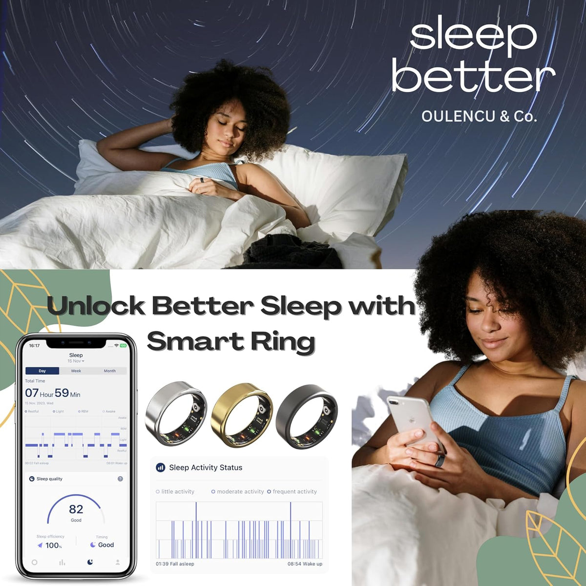 2025 Smart Ring for Women Men, Sleep Tracker Ring, Fitness Smart Ring, Activity Tracker,Sleep Monitor, Stress/Heart Rate/Women's Calories Steps Tracking-No APP Subscription (Silver, #11-64.6mm/2.54")
