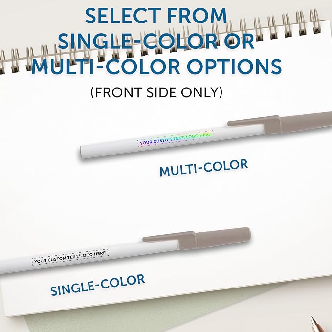 DISCOUNT PROMOS Custom Value Stick Pens Set of 10, Personalized Bulk Pack - Black Ink, Great for Office, School, Business, Tradeshows, Events - Grey