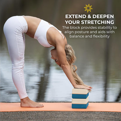 Sunshine Yoga 4" Striped Yoga Block, 10 Pack Bulk EVA Foam Yoga Blocks, Firm and Supportive Yoga Brick, Balance Foam for Stretching, Pilates, and Workout, 4" x 6" x 9"