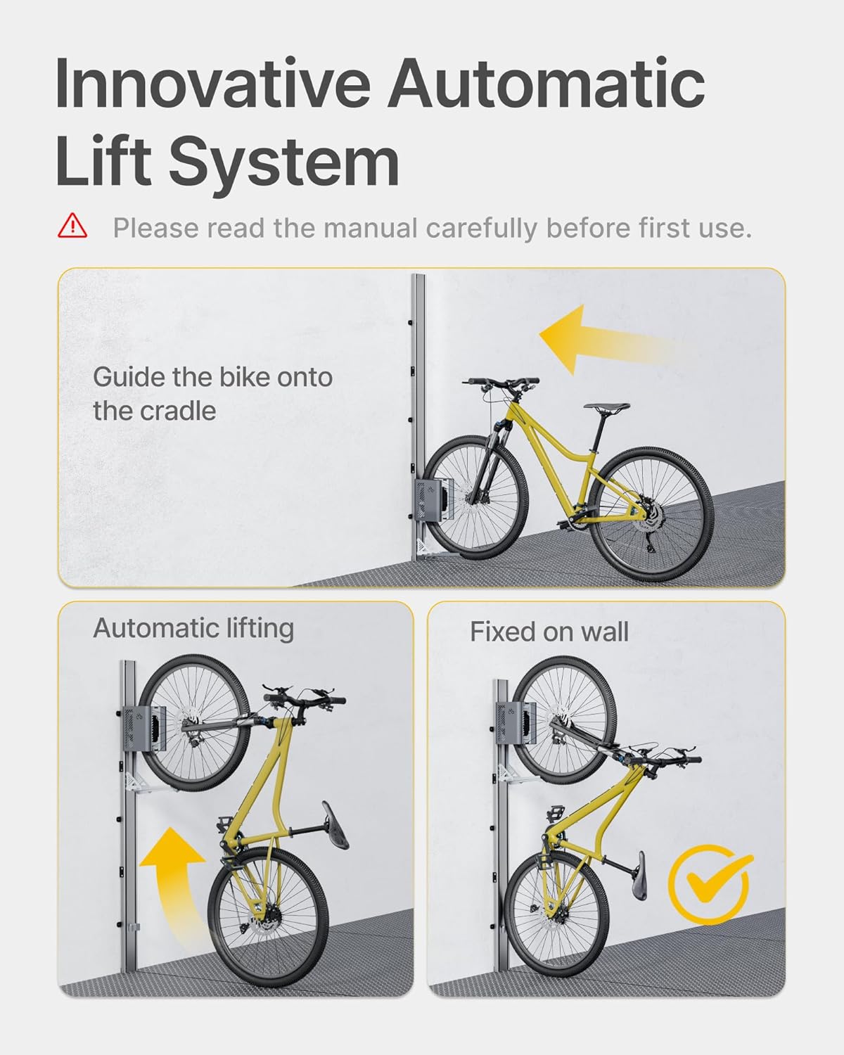 monTEK Automatic Lift EBike Rack – Fits 24-29" Tires, Heavy-Duty Vertical Wall Rack for Bicycles (Up to 71 lbs) - Effortless Lifting, Easy Install - Space-Saving Storage for Garage, Shed, SG