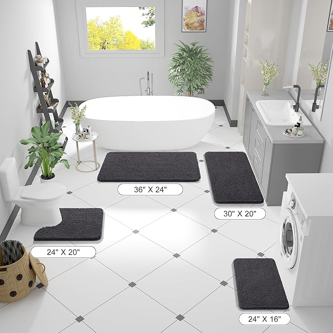OLANLY Bathroom Rugs 36x24, Extra Soft Absorbent Chenille Bath Rugs, Rubber Backing Quick Dry, Machine Washable Bath Mats for Bathroom Floor, Tub and Shower, Home Decor Accessories, Dark Grey