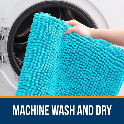 OLANLY Bathroom Runner Rugs 59x24, Soft Absorbent Chenille Bath Rugs, Rubber Backing Quick Dry, Machine Washable Long Bath Mats for Bathroom Floor, Tub and Shower, Home Decor Accessories, Aqua Sky