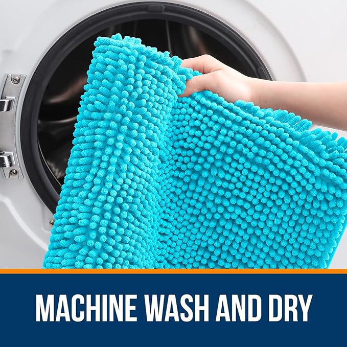 OLANLY Large Bathroom Rugs 45x27, Extra Soft Absorbent Chenille Bath Rugs, Rubber Backing Quick Dry, Machine Washable Bath Mats for Bathroom Floor, Tub and Shower, Home Decor Accessories, Aqua Sky