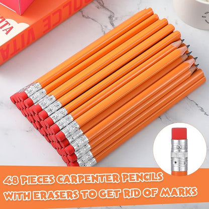 Fainne 48 Pcs Large Pencils 3 Sharpeners,Orange+silver,Round