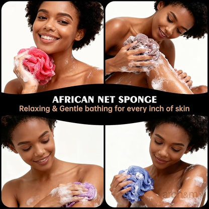 ARCH&M Authentic African Net Sponge Afro Scrub | 53" Long Exfoliating Back Scrubber, Quick-Dry Shower Loofah, For Women and Men Daily Use, Gentle on Sensitive Skin