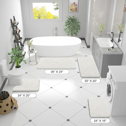 OLANLY Small Bathroom Rugs 24x16, Extra Soft Absorbent Chenille Bath Rugs, Rubber Backing Quick Dry, Machine Washable Bath Mats for Bathroom Floor, Tub and Shower, Home Decor Accessories, Ivory