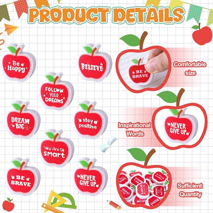 50 Pcs Mini Apple Erasers Bulk Inspirational Back to School Gift